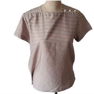 Ladies Vintage 70s Liz Claiborne cream & brown striped top